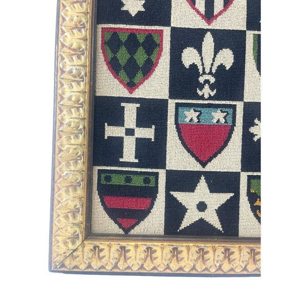 Medieval Heraldry Shield Needpoint Vintage, Framed - Picture 3 of 9
